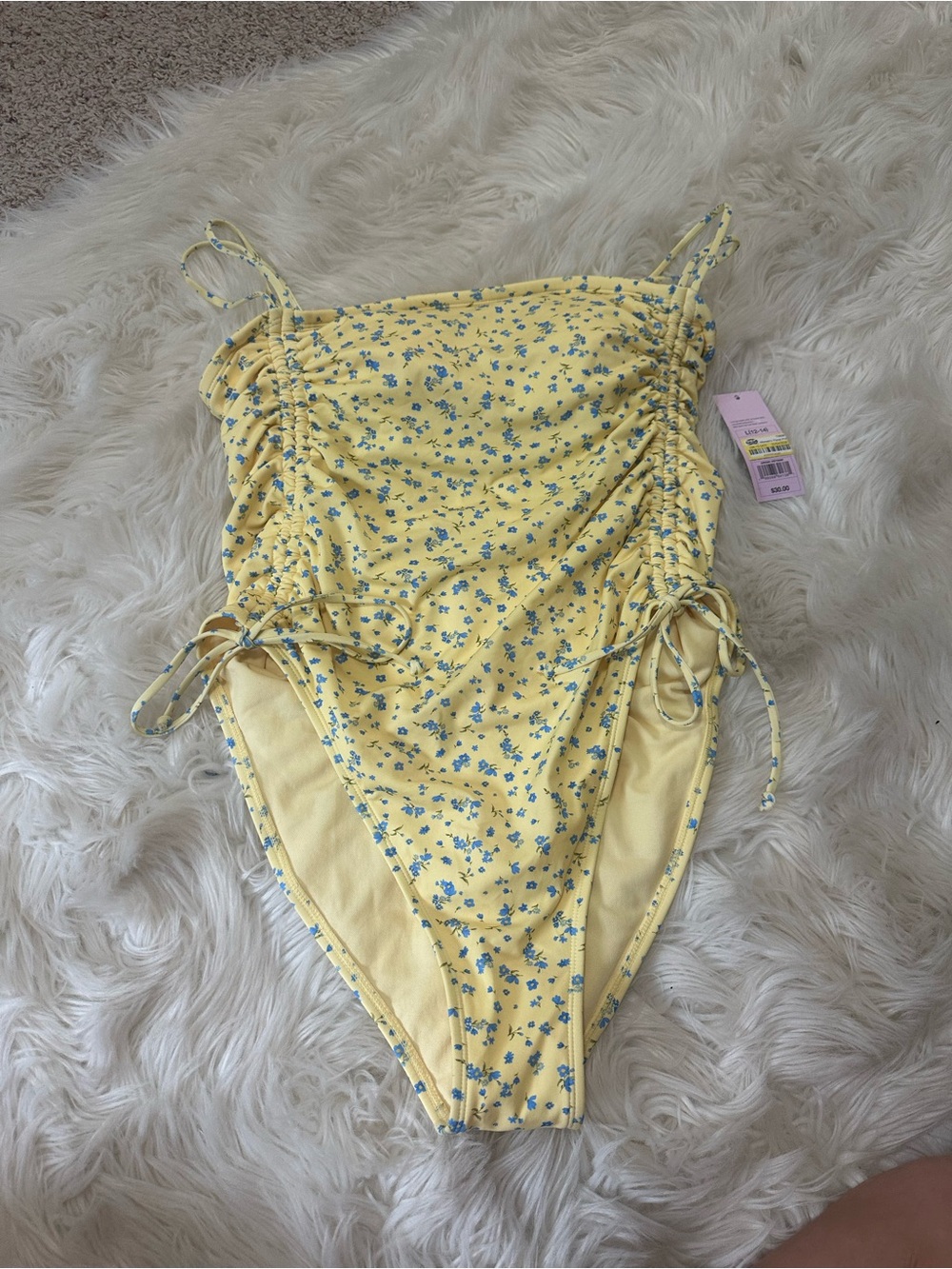NWT wild fable Yellow Floral One-Piece Swimsuit with Blue Flowers